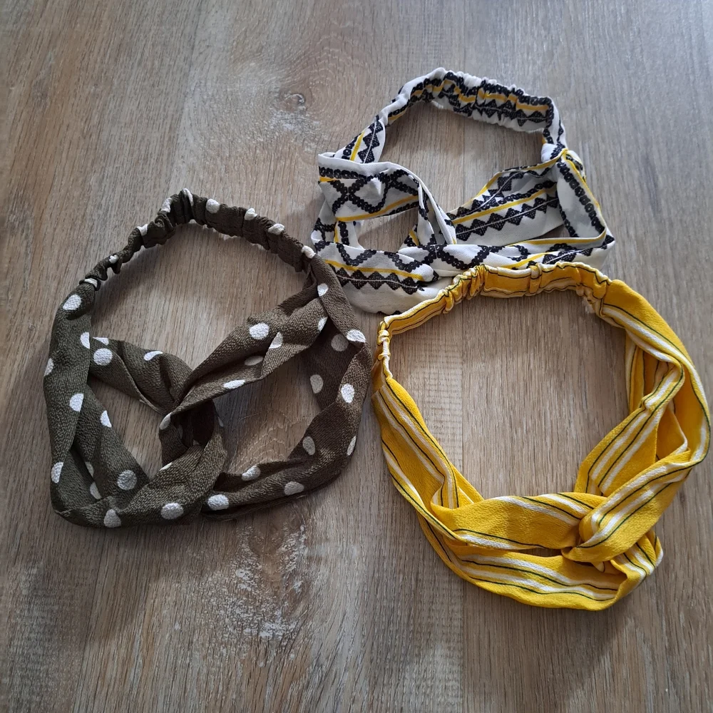 Lot of 3 Fabric Headbands Elastic Back Hair Accessories NWOT